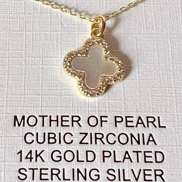 Rachel Zoe 14k Gold Plated Clover Pendant Necklace with CZs - Picture 2 of 7